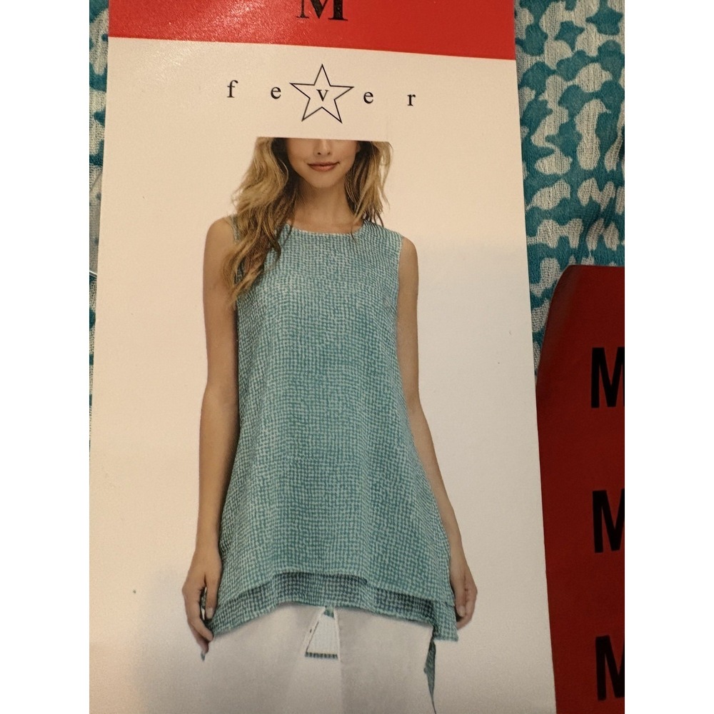 FEVER Aqua Sleeveless Tunic Top Size M Textured Lightweight‎ Blouse NWT